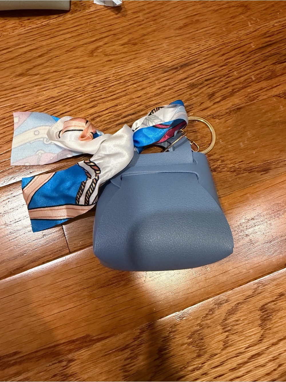 Blue Mini Handbag charm/ear bud holder with Cream & Peach Scarf Accent